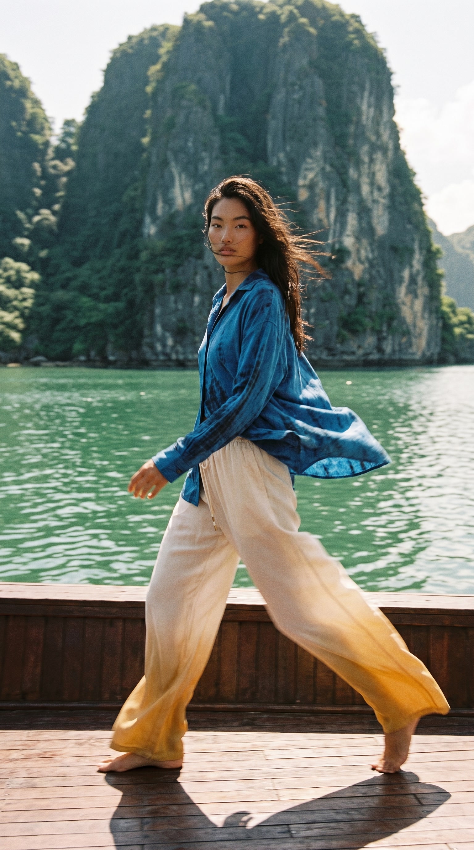 Stellar Trouser worn where the silk ends up
